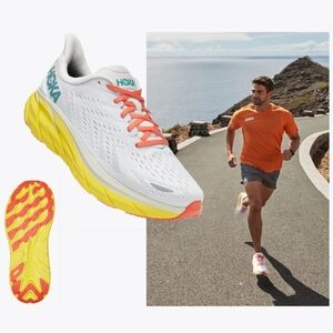 Hoka White and Yellow Athletic Shoes